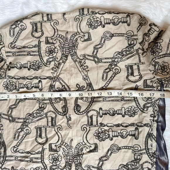 Tory Burch Cream and Black Chain Print Cotton and Linen Blouse Top Size 2 - Picture 7 of 10